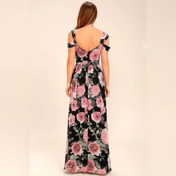 Lulus Give Me Amore Black and Pink Floral Print Maxi Dress, Size S - Picture 4 of 13